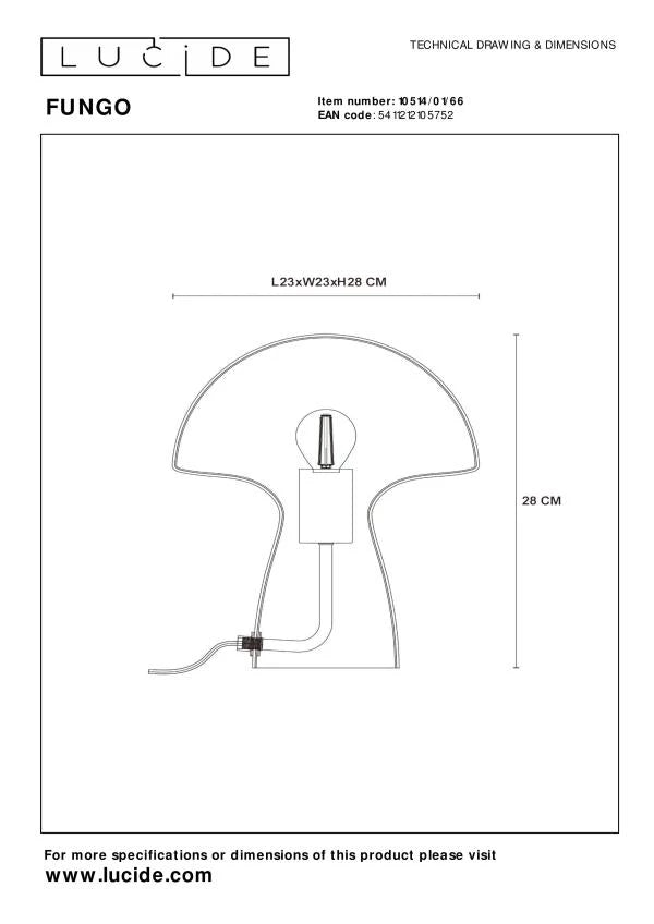 Lampe FUNGO gris fumé H28 LUCIDE 10514/01/65