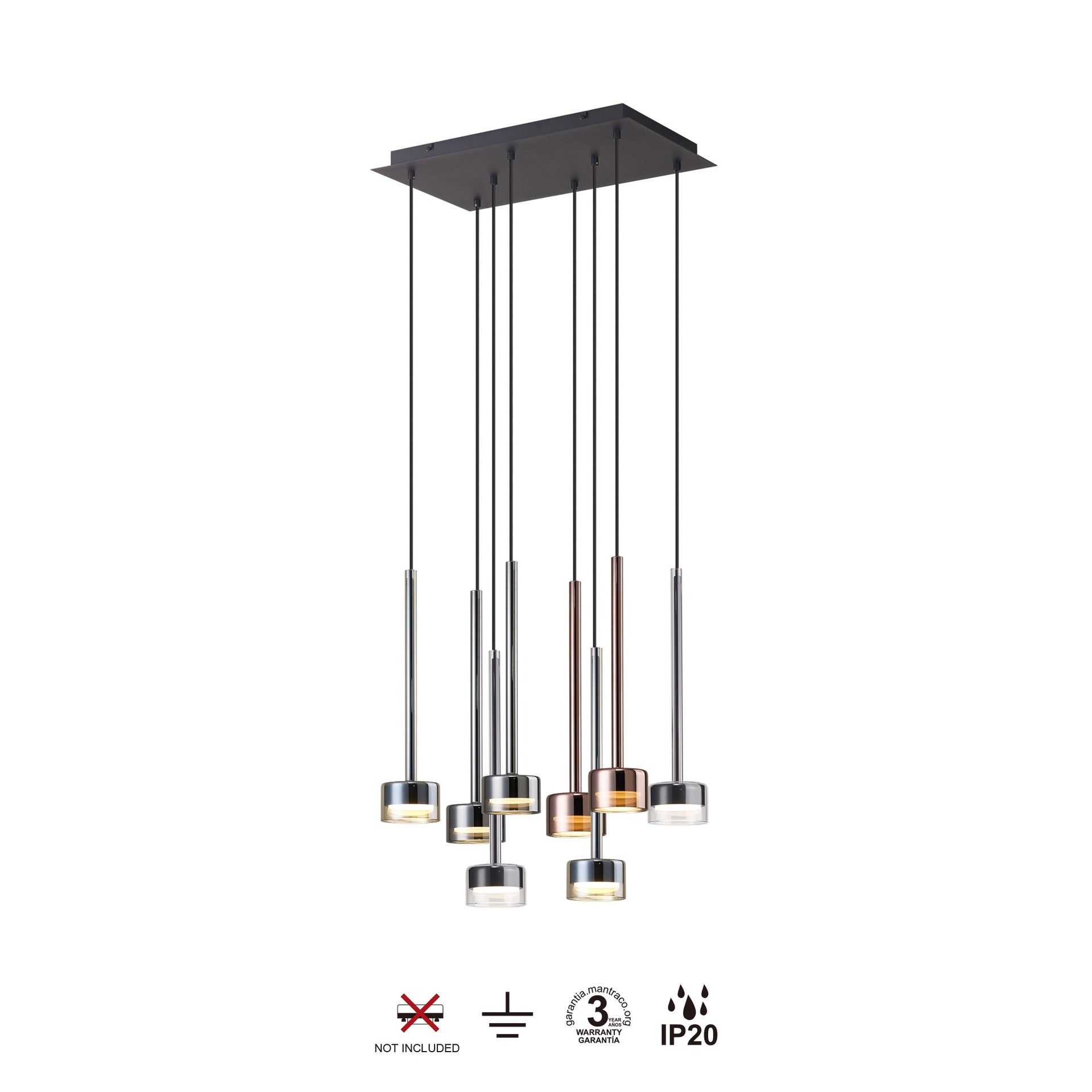 Suspension cascade base rectangulaire TONIC 8 lumières Mantra 7880