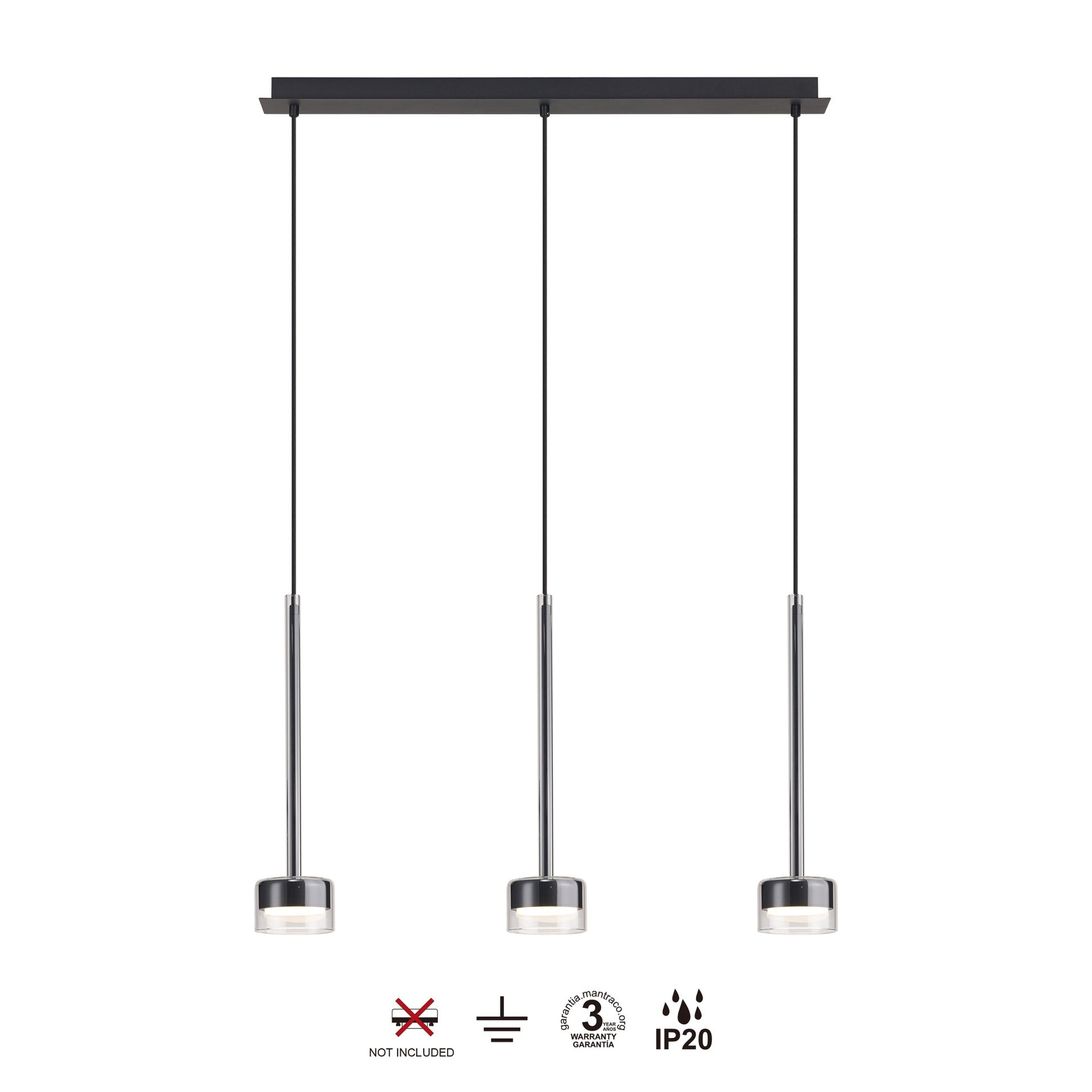 Suspension TONIC 3 lumières verres transparents Mantra 7882
