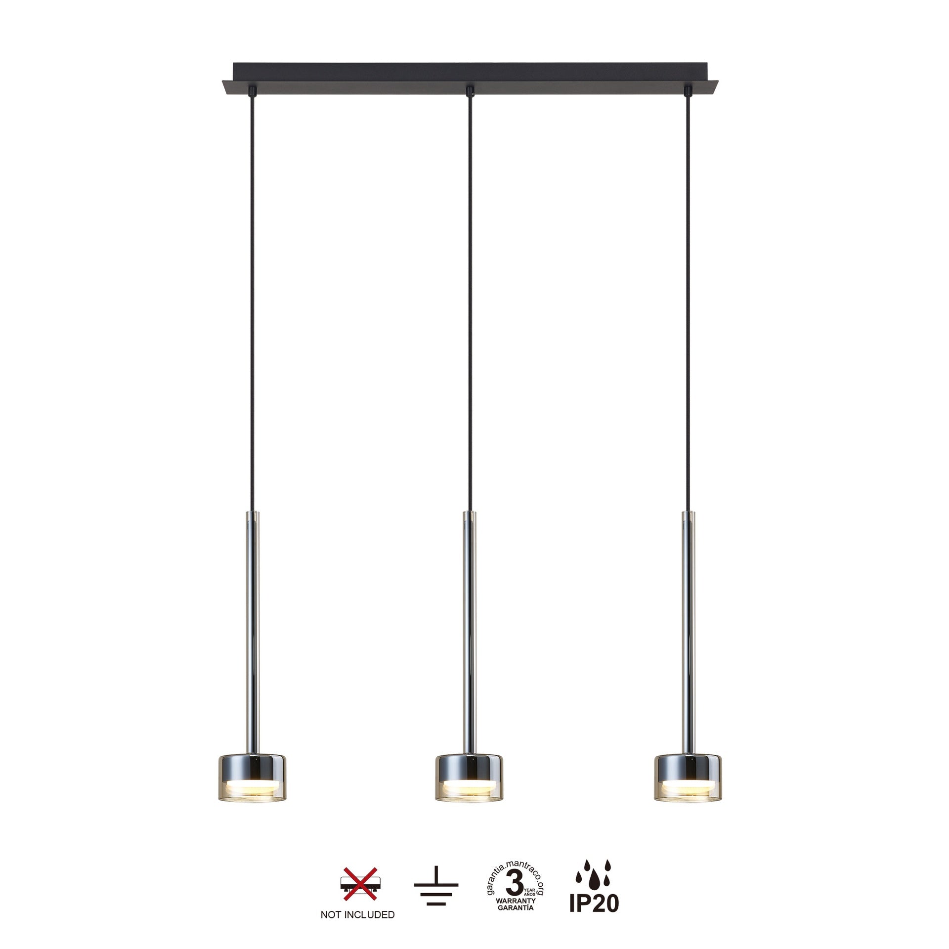 Suspension TONIC 3 lumières verres bronzes Mantra 7884