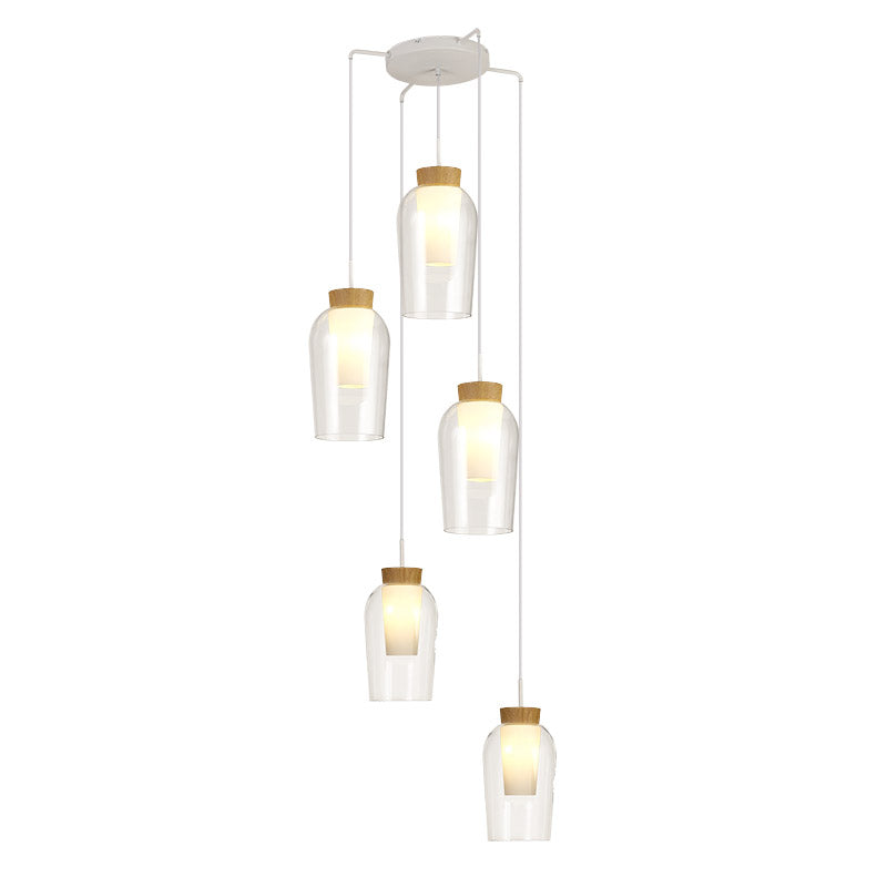 Suspension cascade Nora Blanche/Bois 5 lumières Mantra 8275