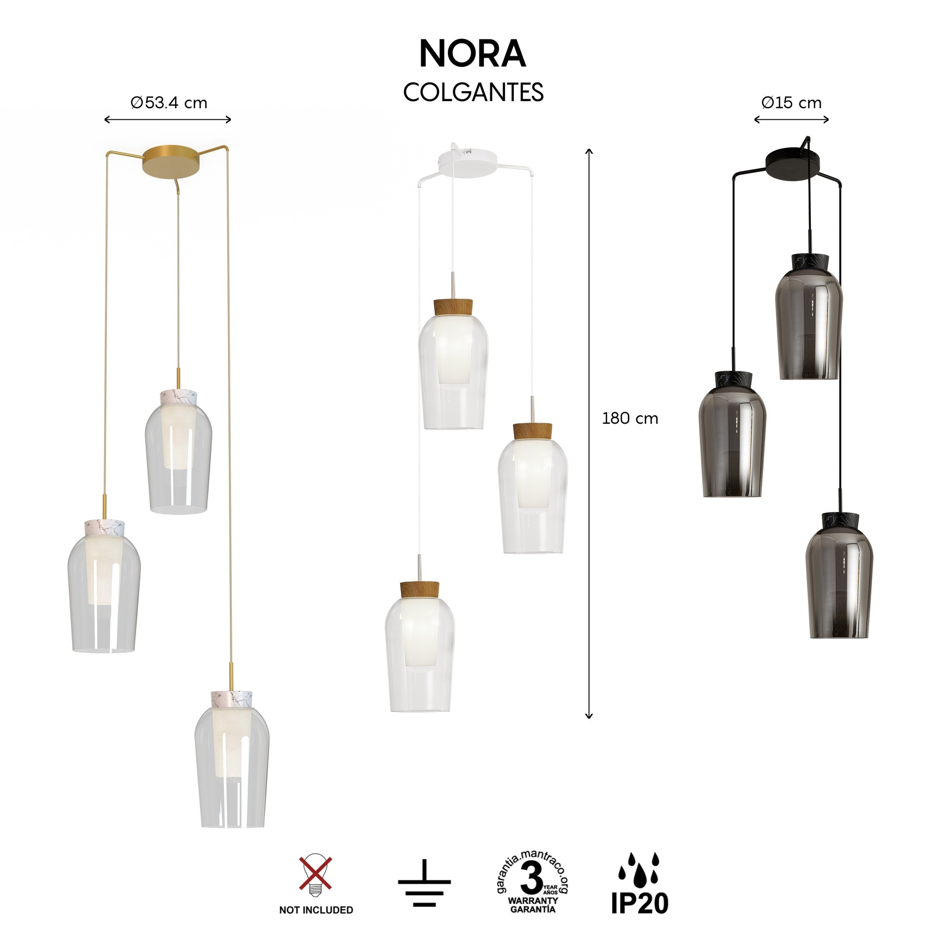 Suspension Cascade NORA or 3 lumières Mantra 8396