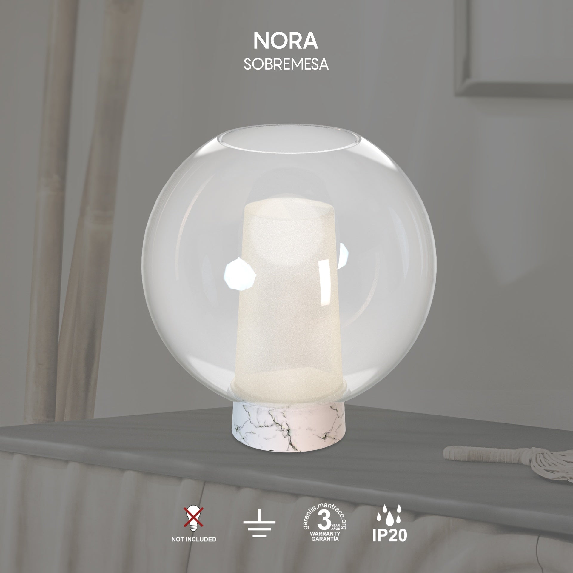 Lampe NORA marbre blanc H26 Mantra 8404