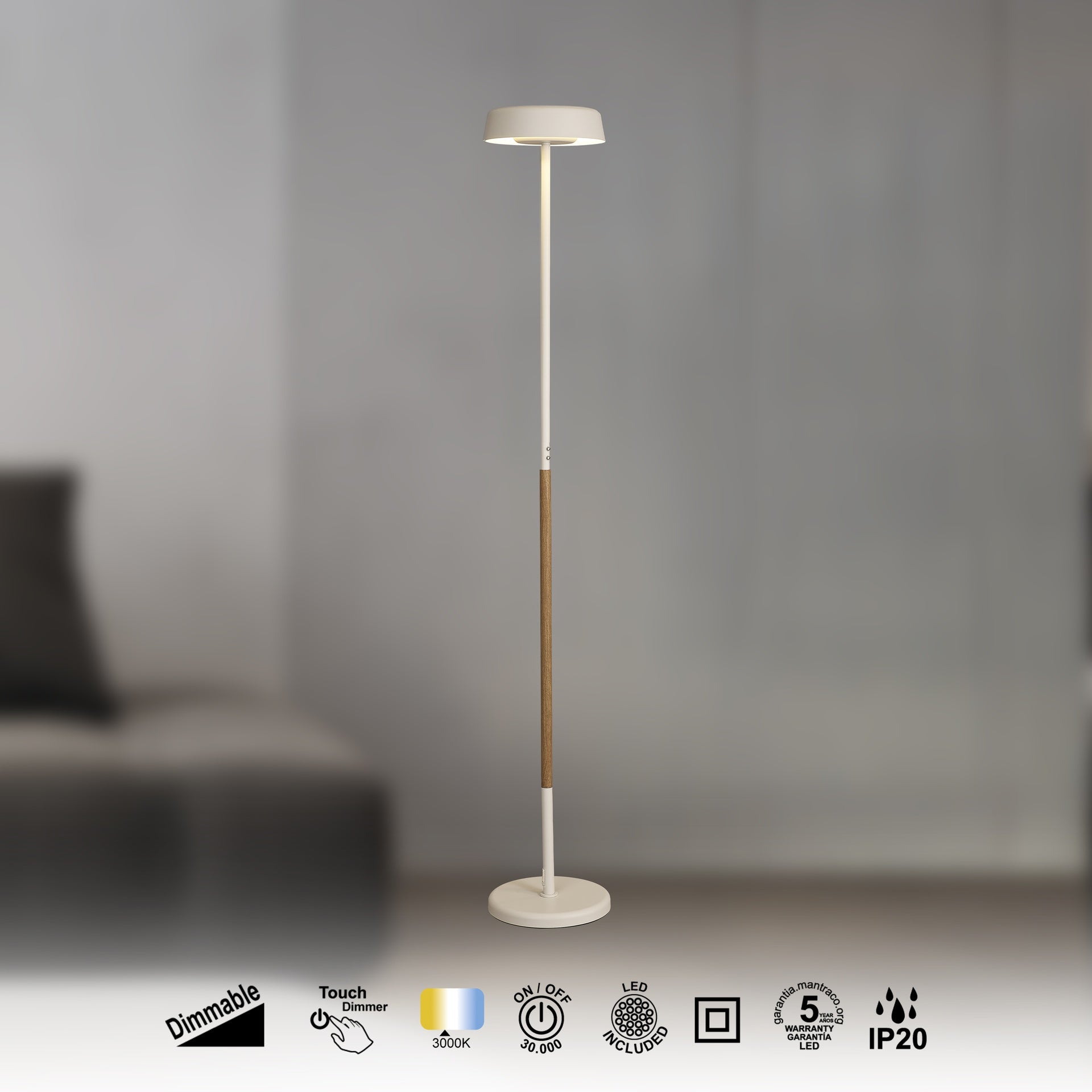 Lampadaire NOA II Blanc/Bois D28 Mantra 8568