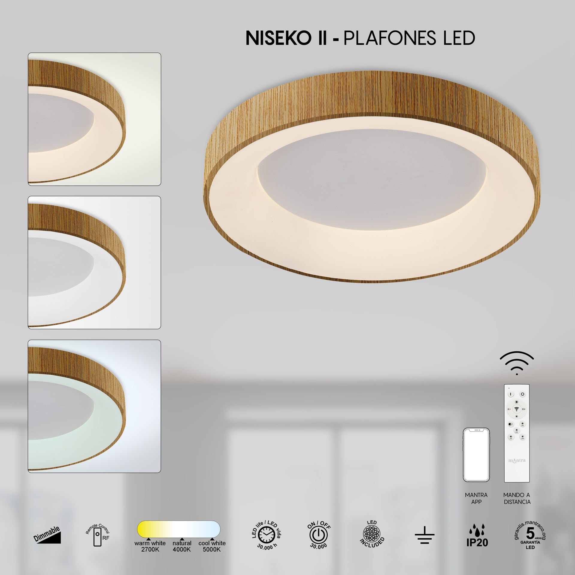 Plafonnier NISEKO aspect bois D50 Mantra 8587