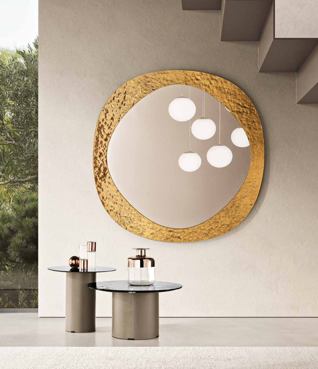 Miroir Curve verre martelé ambre diamètre 120