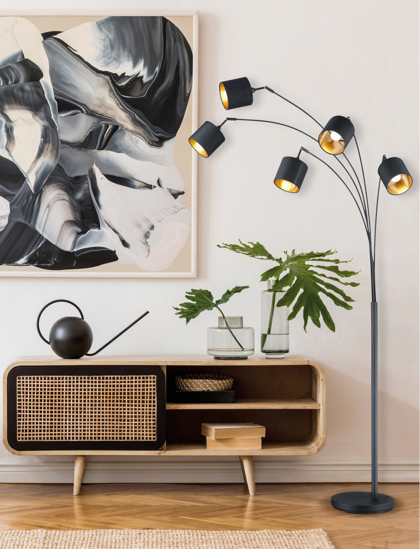 Lampadaire Tommy noir/or 5L R46330579