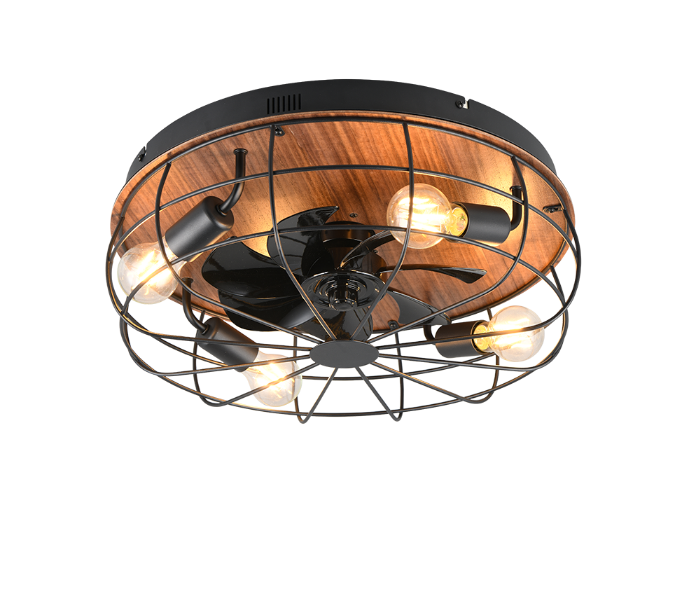 Plafonnier ventilateur noir et bois Trondheim Trio R61195032