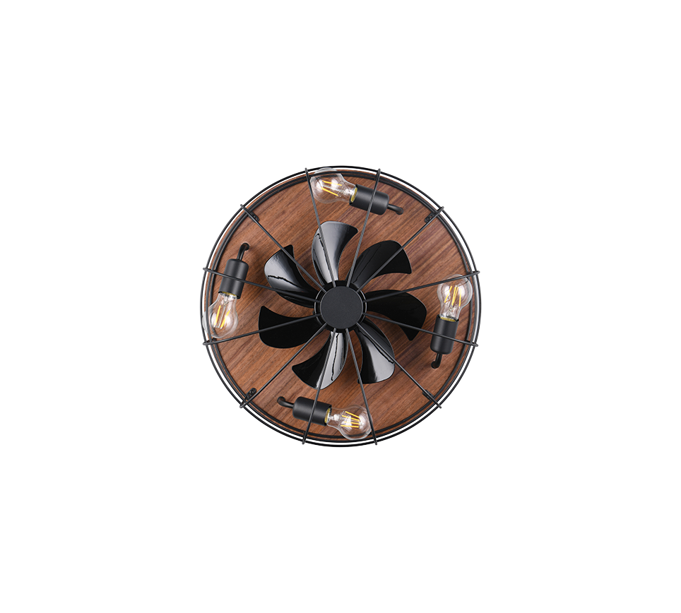 Plafonnier ventilateur noir et bois Trondheim Trio R61195032