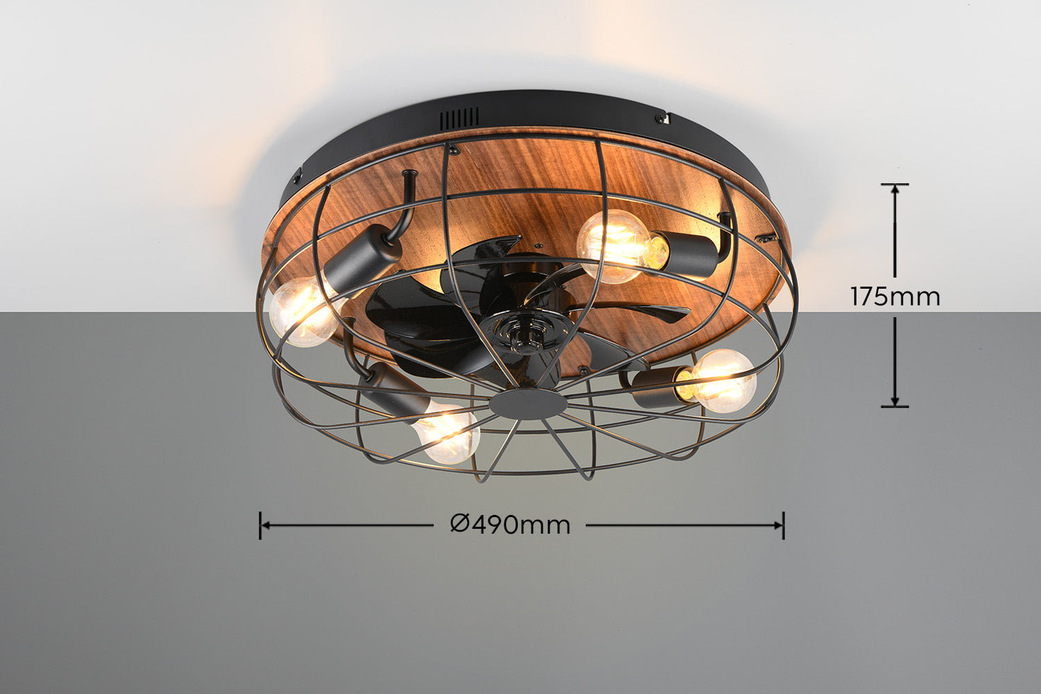Plafonnier ventilateur noir et bois Trondheim Trio R61195032