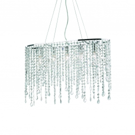 Lustre Rain Ideal Lux métal finition chrome, pampilles transparentes en cristal poli 5x40w E14