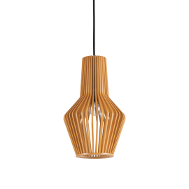 Suspension Citrus Ideal Lux en bois naturel, câble en tissu noir 1xE27, pour vos intérieurs modernes, épurés 