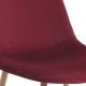 Chaise Zen capitonnée avec un tissu velours bordeaux les pieds sont en métal avec un revêtement aspect bois couleur hêtre