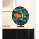 Lampe Ex Aequo métal laqué noir, abat jour décor Wanda hauteur 59 cms diamètre 55 cms fabrication française