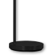 Lampadaire Madera pied en acier noir, tablette bois avec prise USB, abat jour tissu blanc D40 H161 E27
