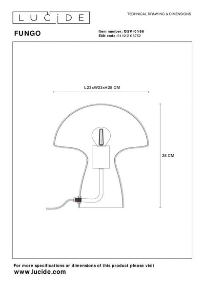 Lampe FUNGO gris fumé H28 LUCIDE 10514/01/65