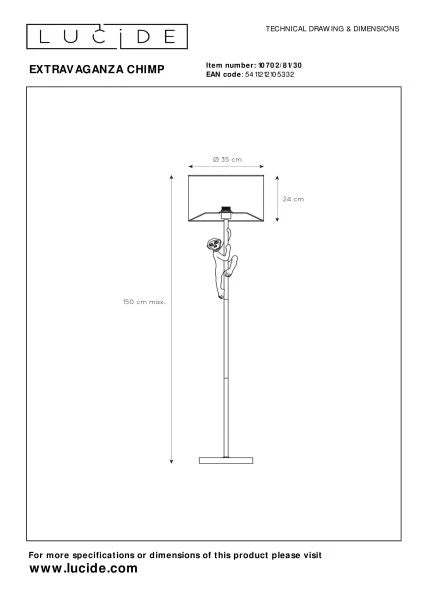 Lampadaire EXTRAVAGANZA or LUCIDE 10702/81/30