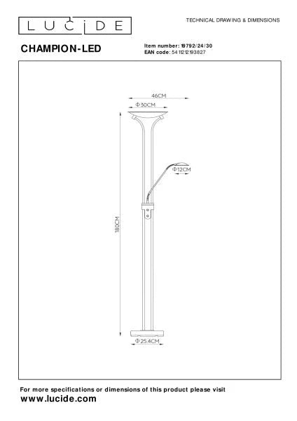 Lampadaire CHAMPION noir  LUCIDE 19792/24/30