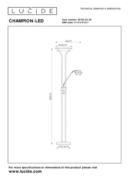 Lampadaire CHAMPION noir  LUCIDE 19792/24/30