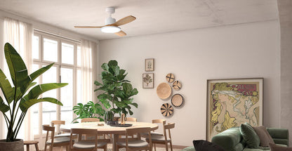 Plafonnier ventilateur RIGA 2 blanc et bois clair  D112 MDC 6004-8709