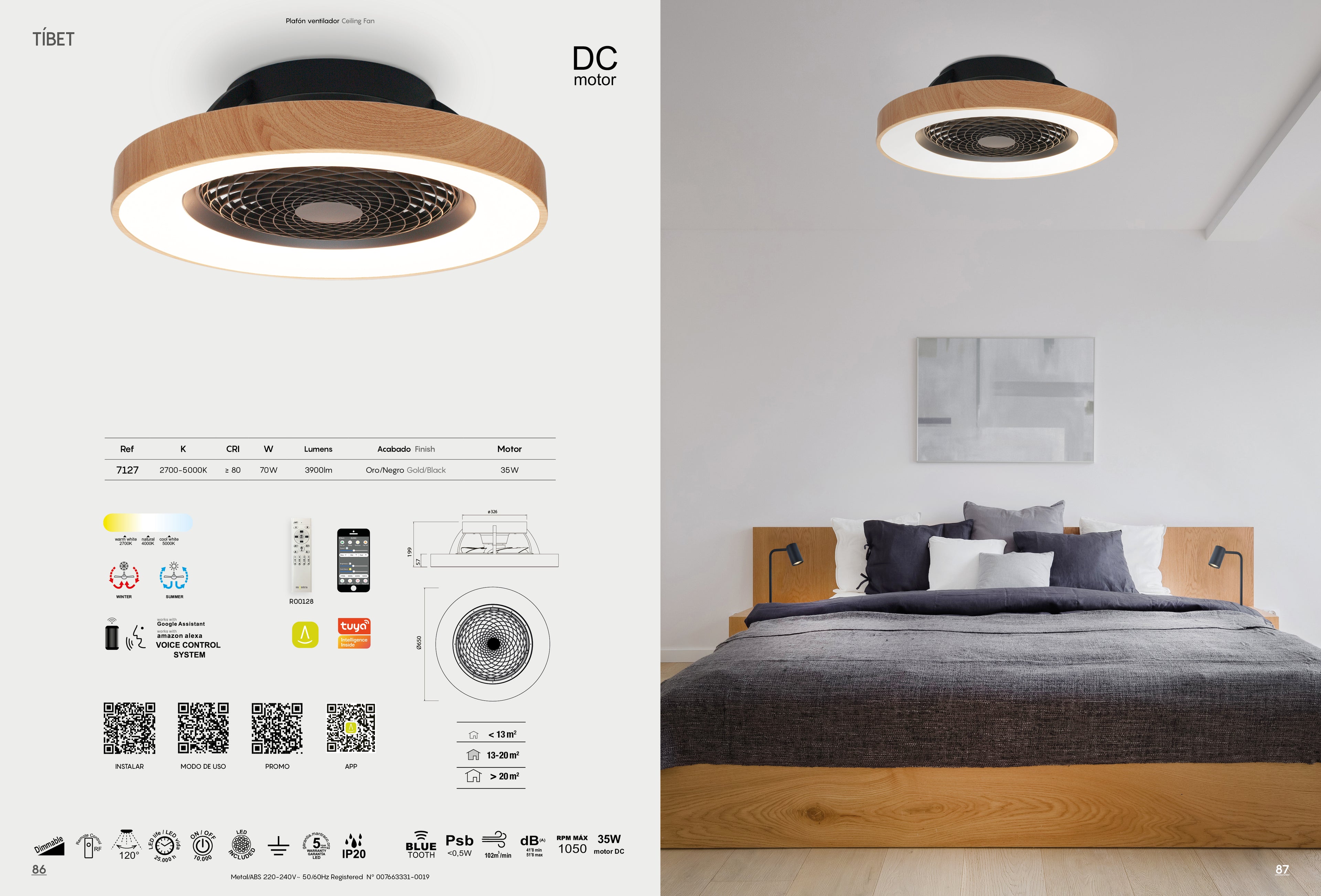 Plafonnier ventilateur Tibet noir et bois Mantra 7127 DISPONIBLE AOUT