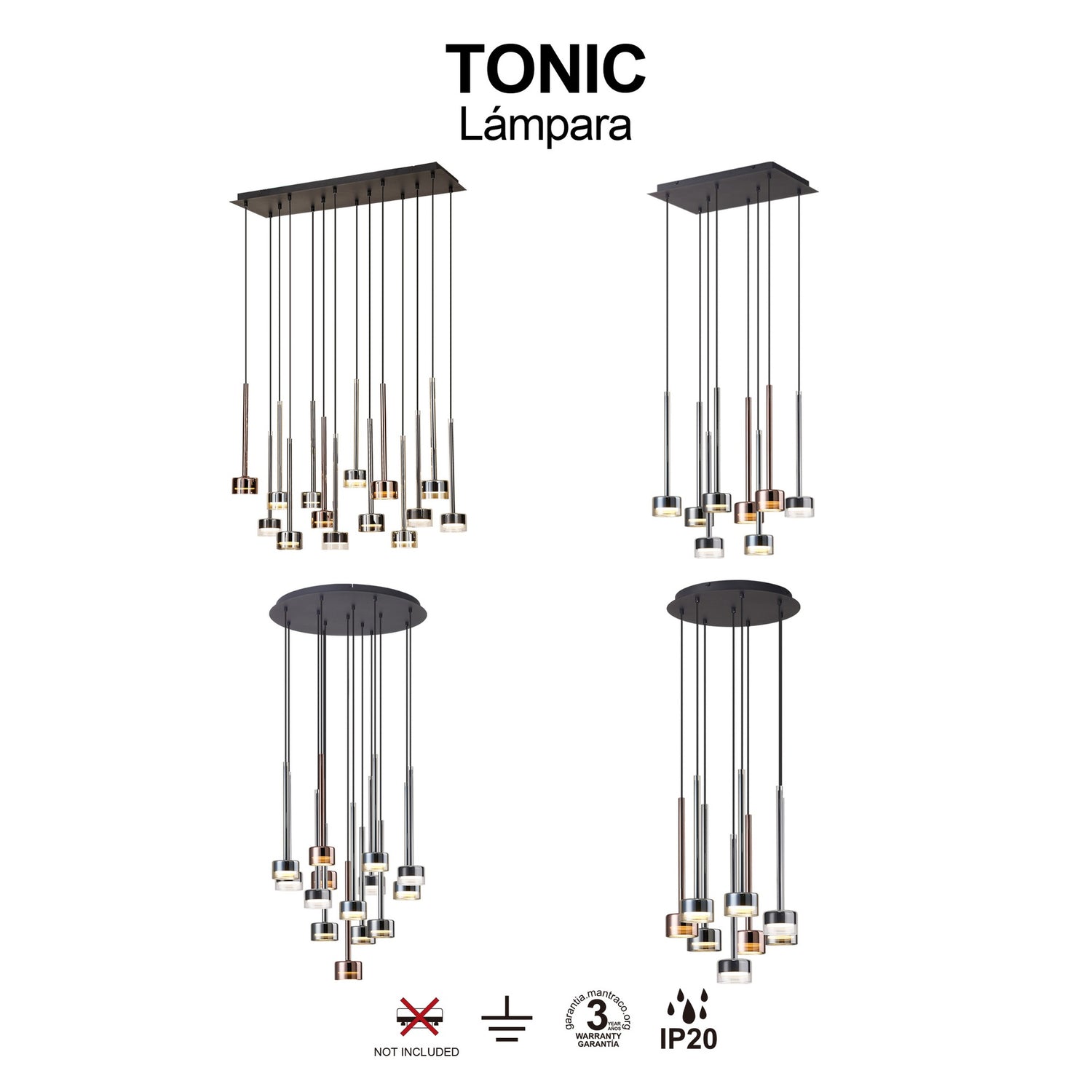 Suspension cascade base rectangulaire TONIC 8 lumières Mantra 7880