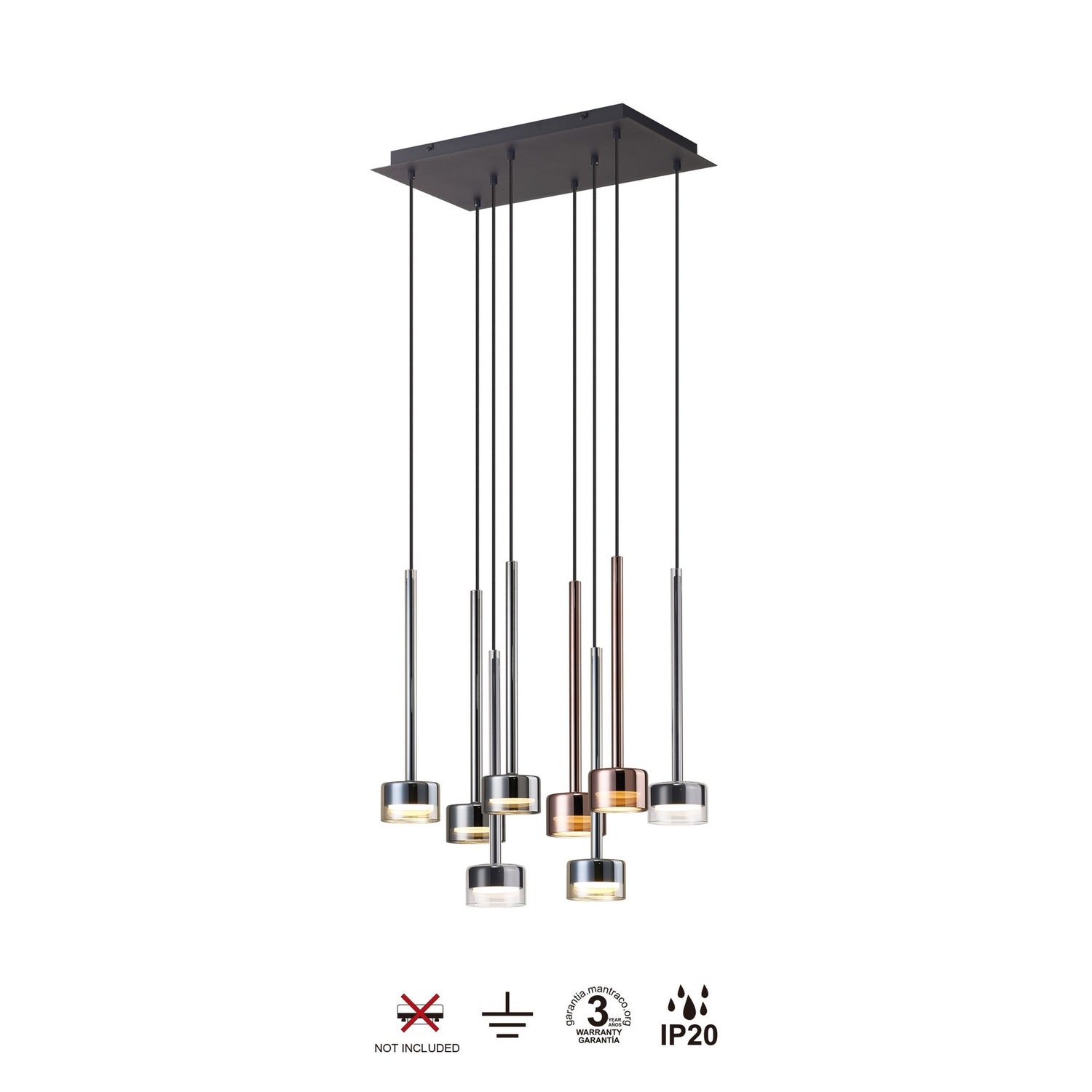 Suspension cascade base rectangulaire TONIC 8 lumières Mantra 7880
