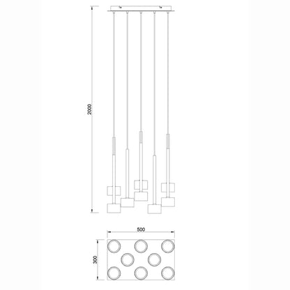 Suspension cascade base rectangulaire TONIC 8 lumières Mantra 7880