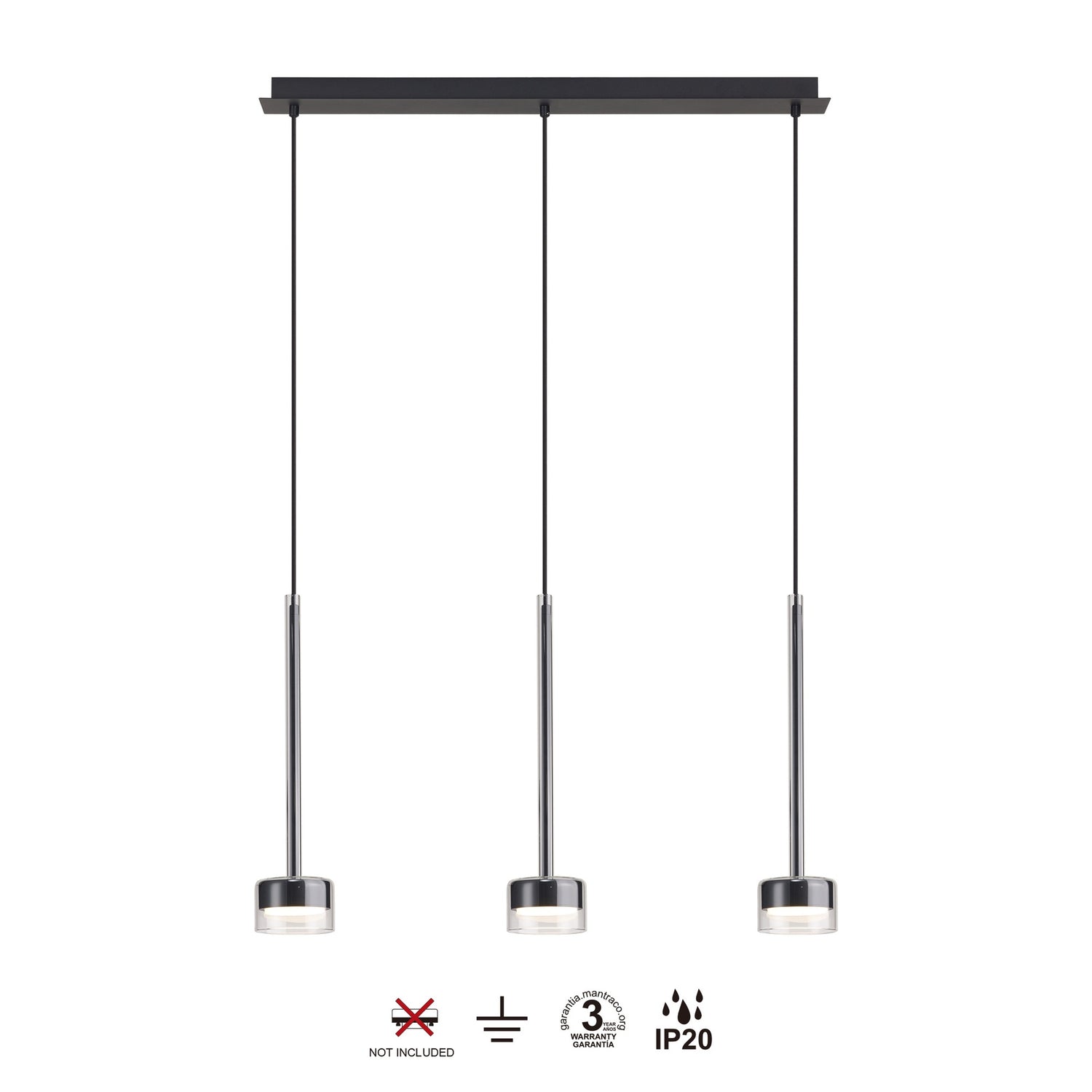 Suspension TONIC 3 lumières verres transparents Mantra 7882