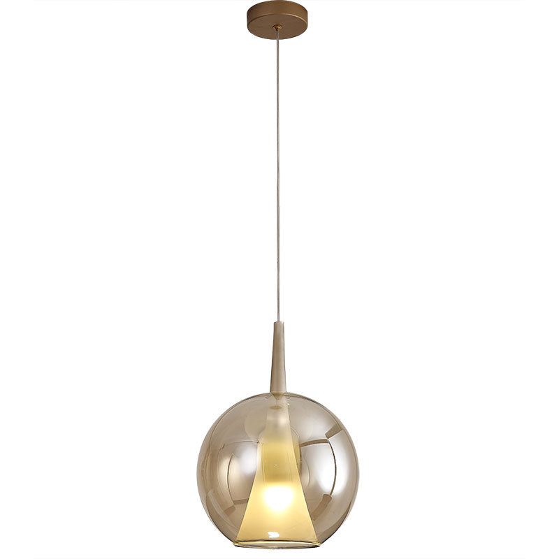 Suspension Elsa boule double verre bronze, blanc