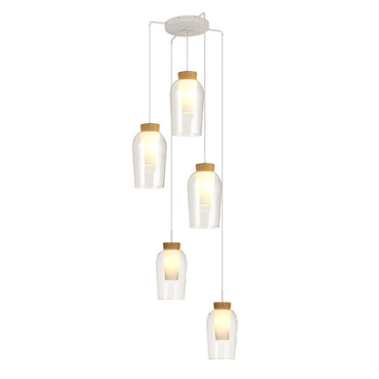 Suspension cascade Nora Blanche/Bois 5 lumières Mantra 8275