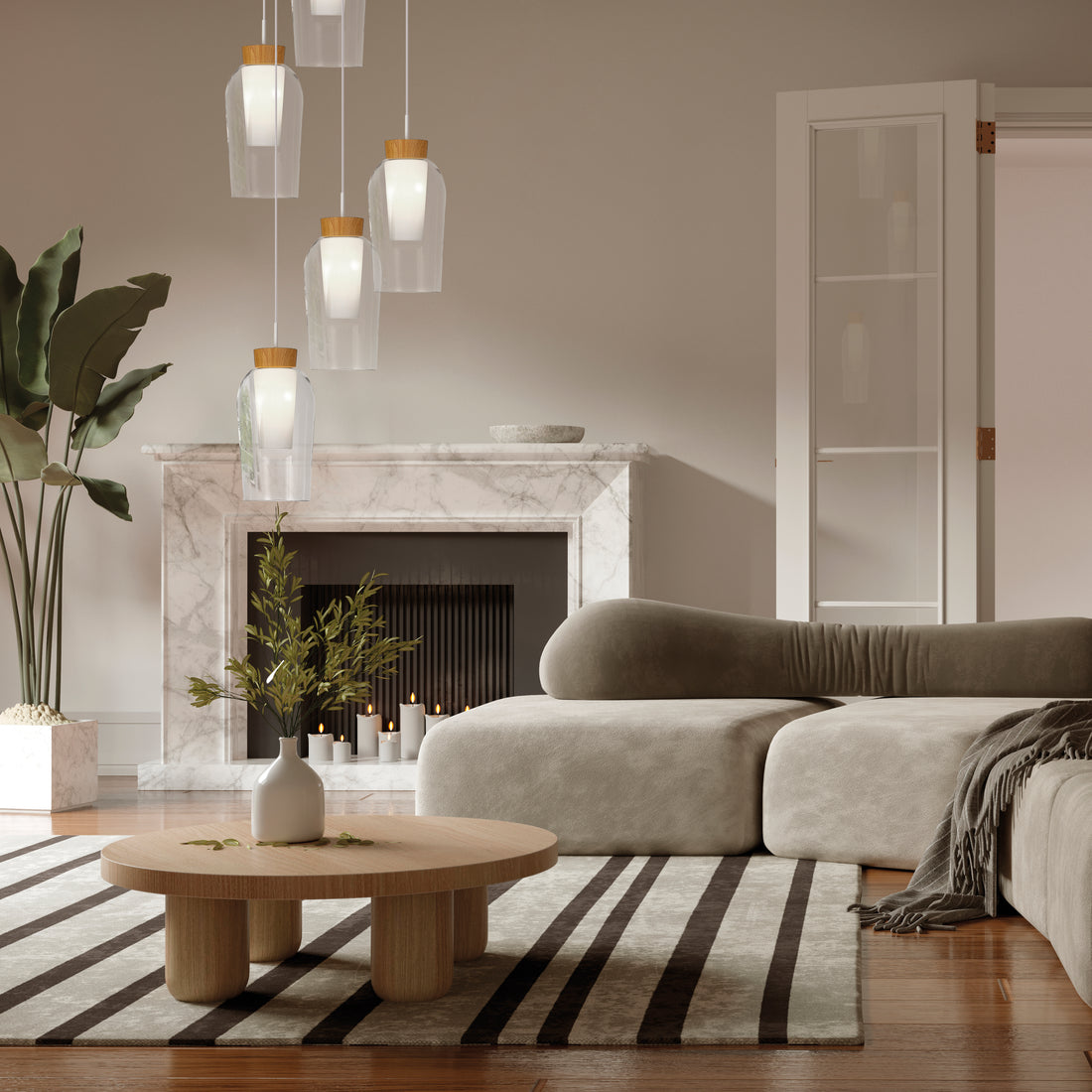 Suspension Nora Blanche/Bois 3 lumières Mantra 8277