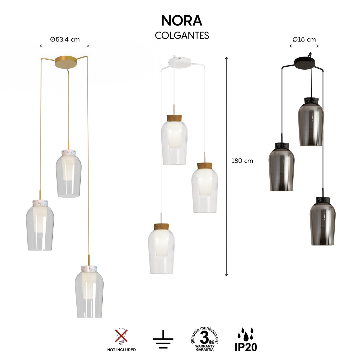 Suspension Cascade NORA or 3 lumières Mantra 8396