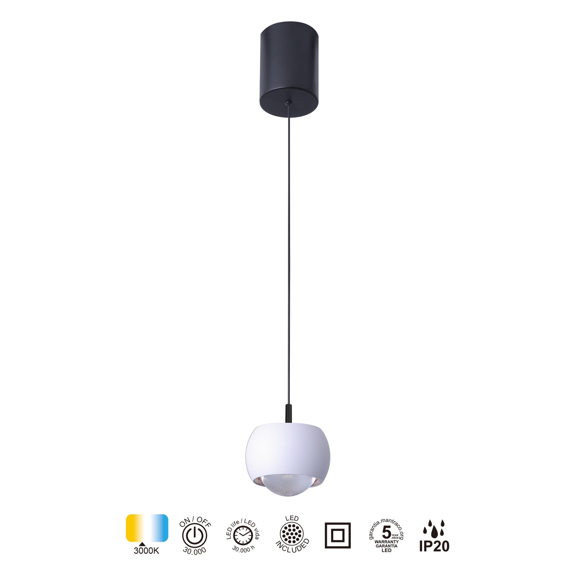 Suspension ROLLER monte et baisse blanche, D 9.6 Mantra 8405