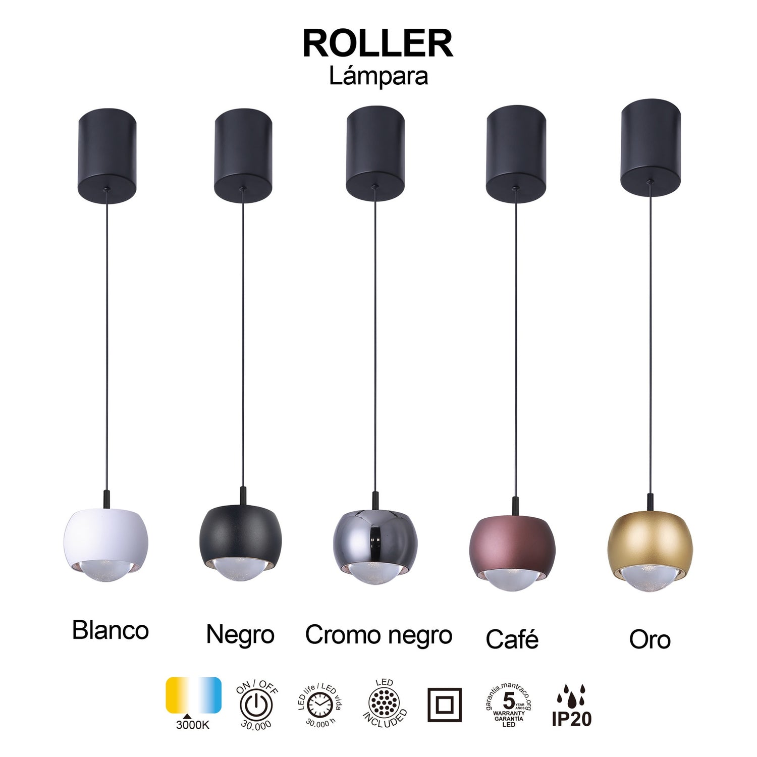 Suspension ROLLER monte et baisse noire mat, D 9.6 Mantra 8406