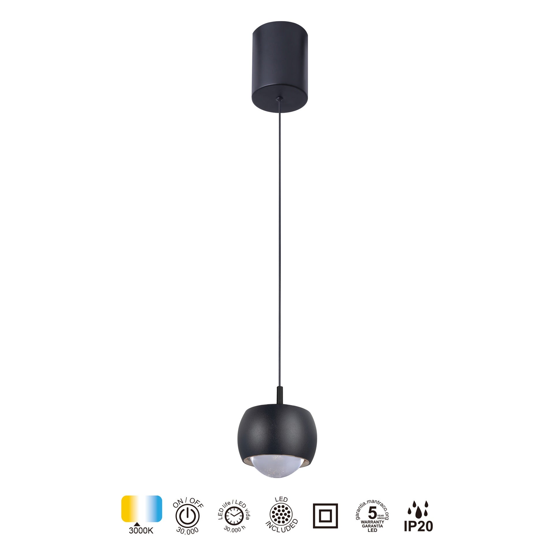 Suspension ROLLER monte et baisse noire mat, D 9.6 Mantra 8406