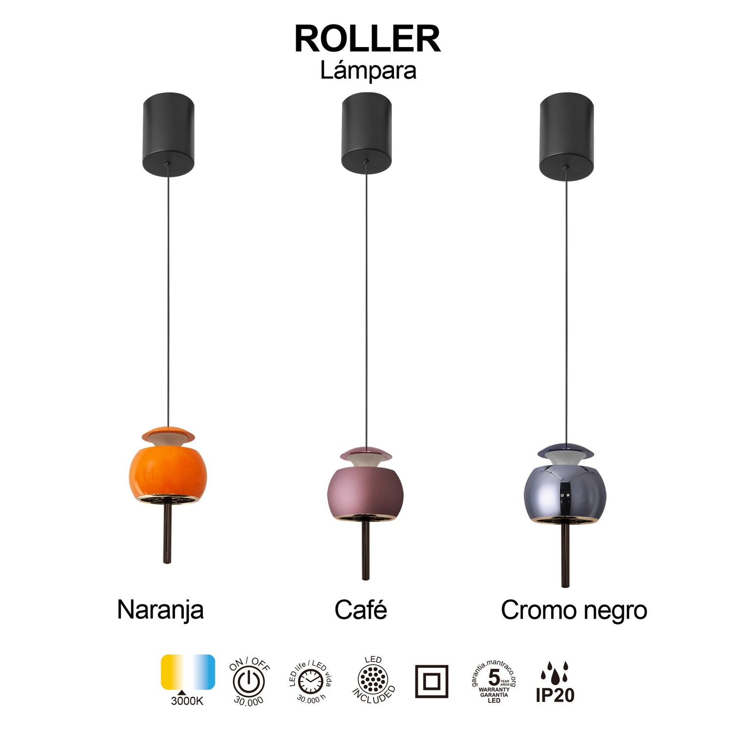 Suspension ROLLER II monte et baisse noire/chrome D 9.6 Mantra 8412