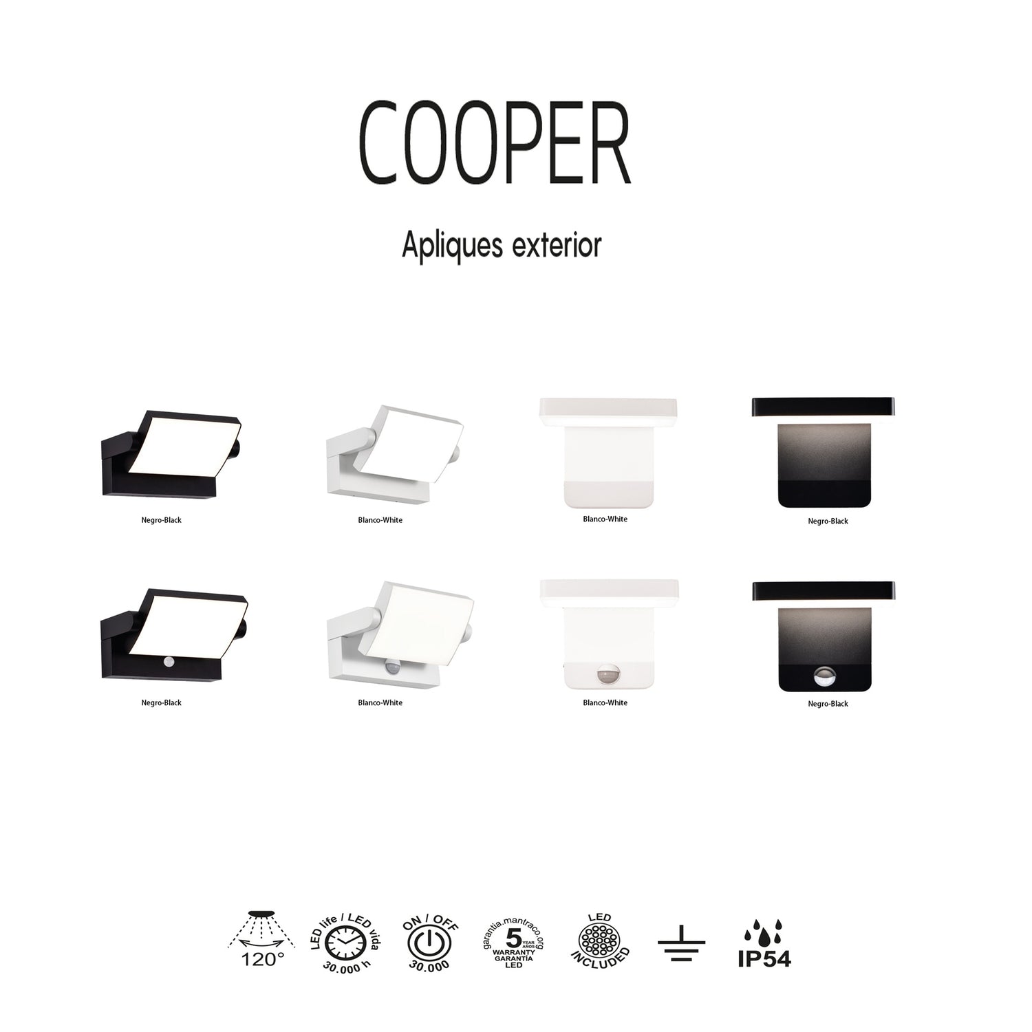 Applique COOPER noire extérieur détecteur de mouvement Mantra 8473