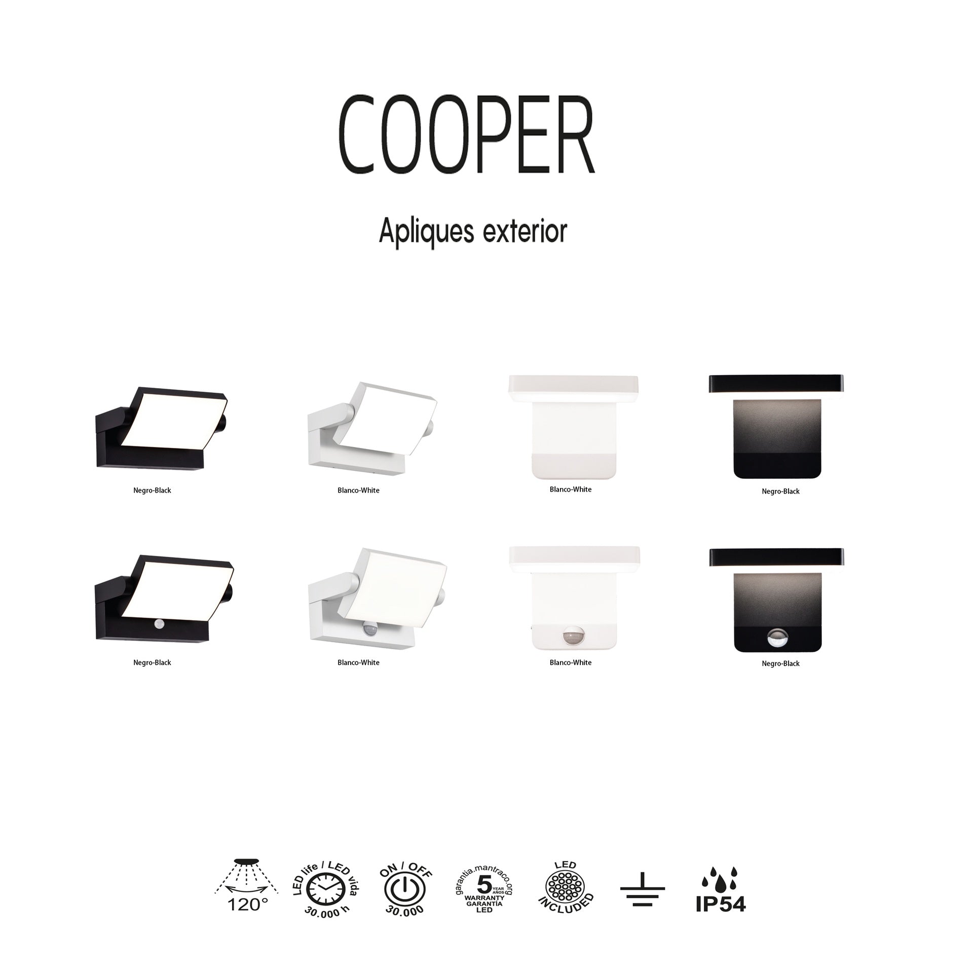 Applique COOPER noire extérieur détecteur de mouvement Mantra 8473