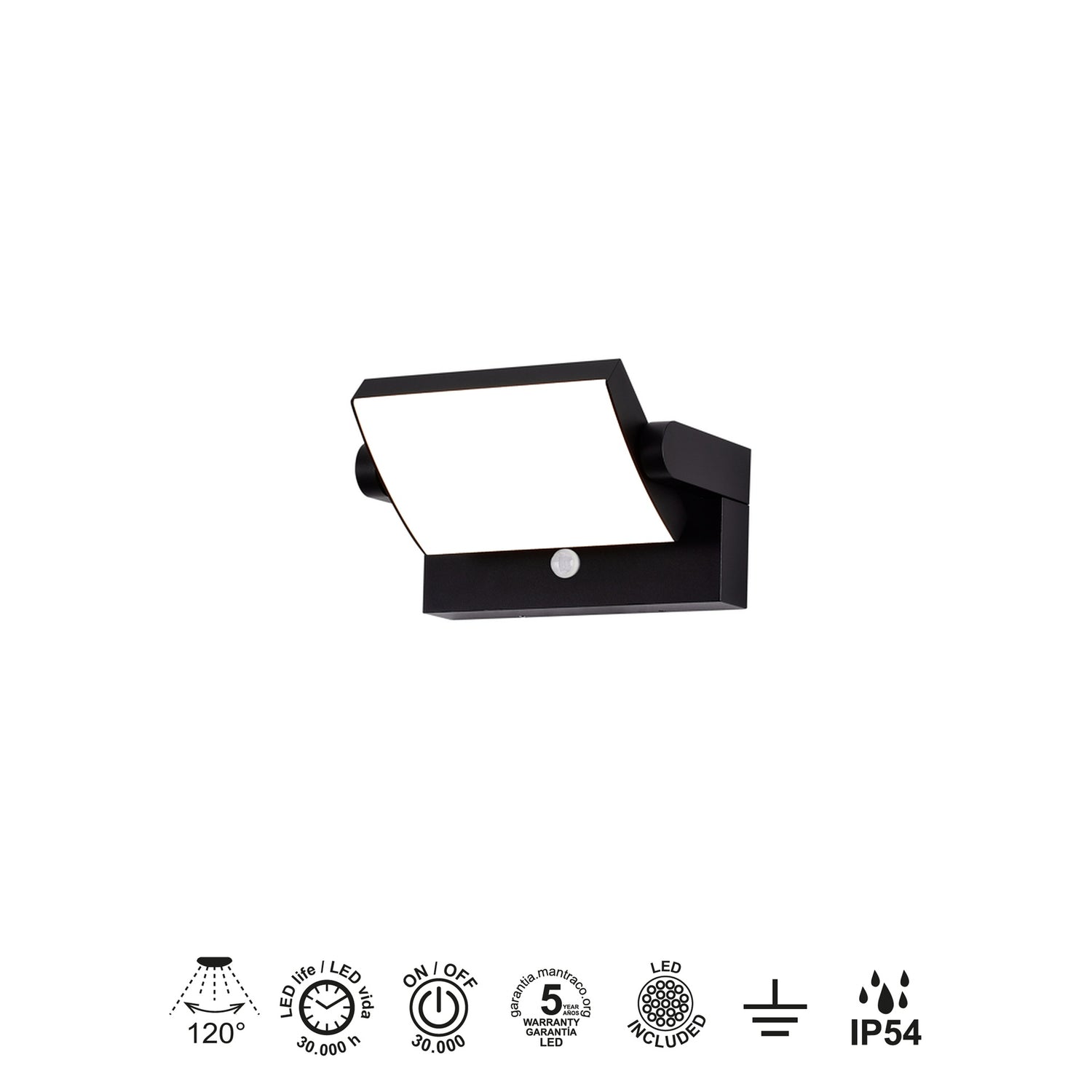 Applique COOPER noire extérieur détecteur de mouvement Mantra 8473