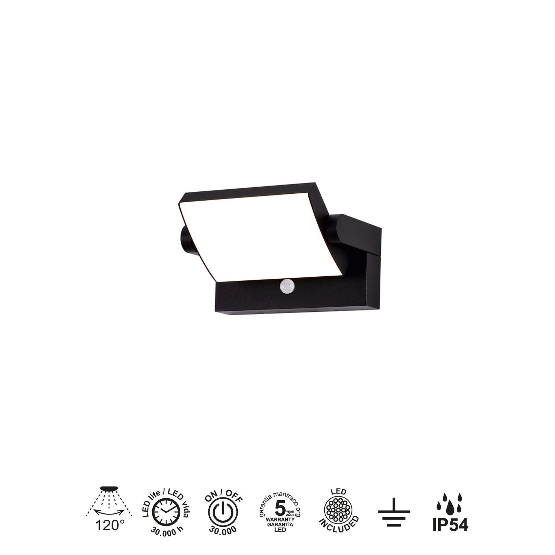 Applique COOPER noire extérieur détecteur de mouvement Mantra 8473