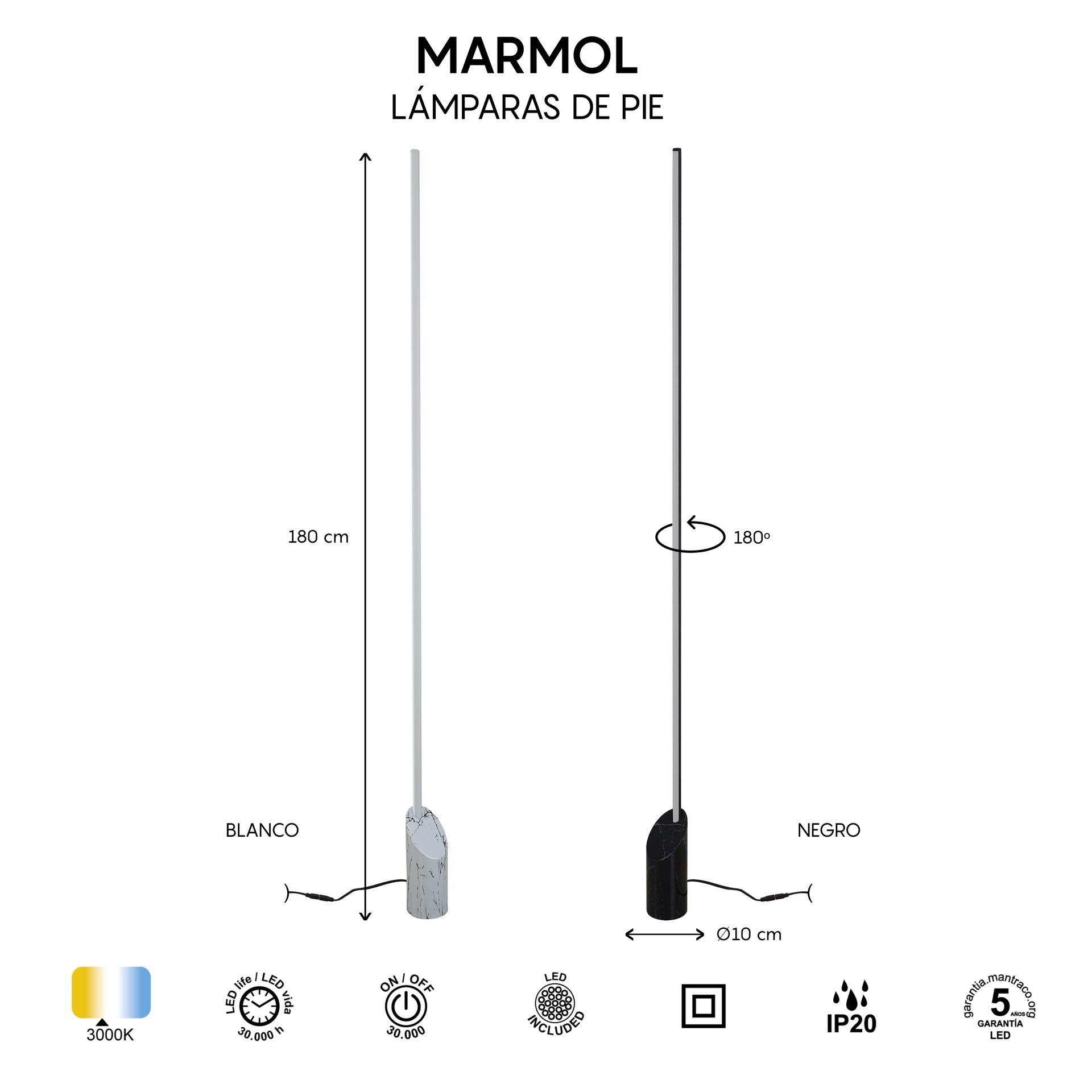 Lampadaire MARMOL blanc Mantra 8512