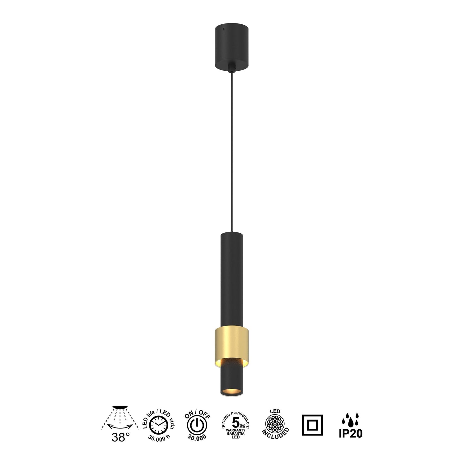Suspension CLIFTON noir et or Mantra 8565
