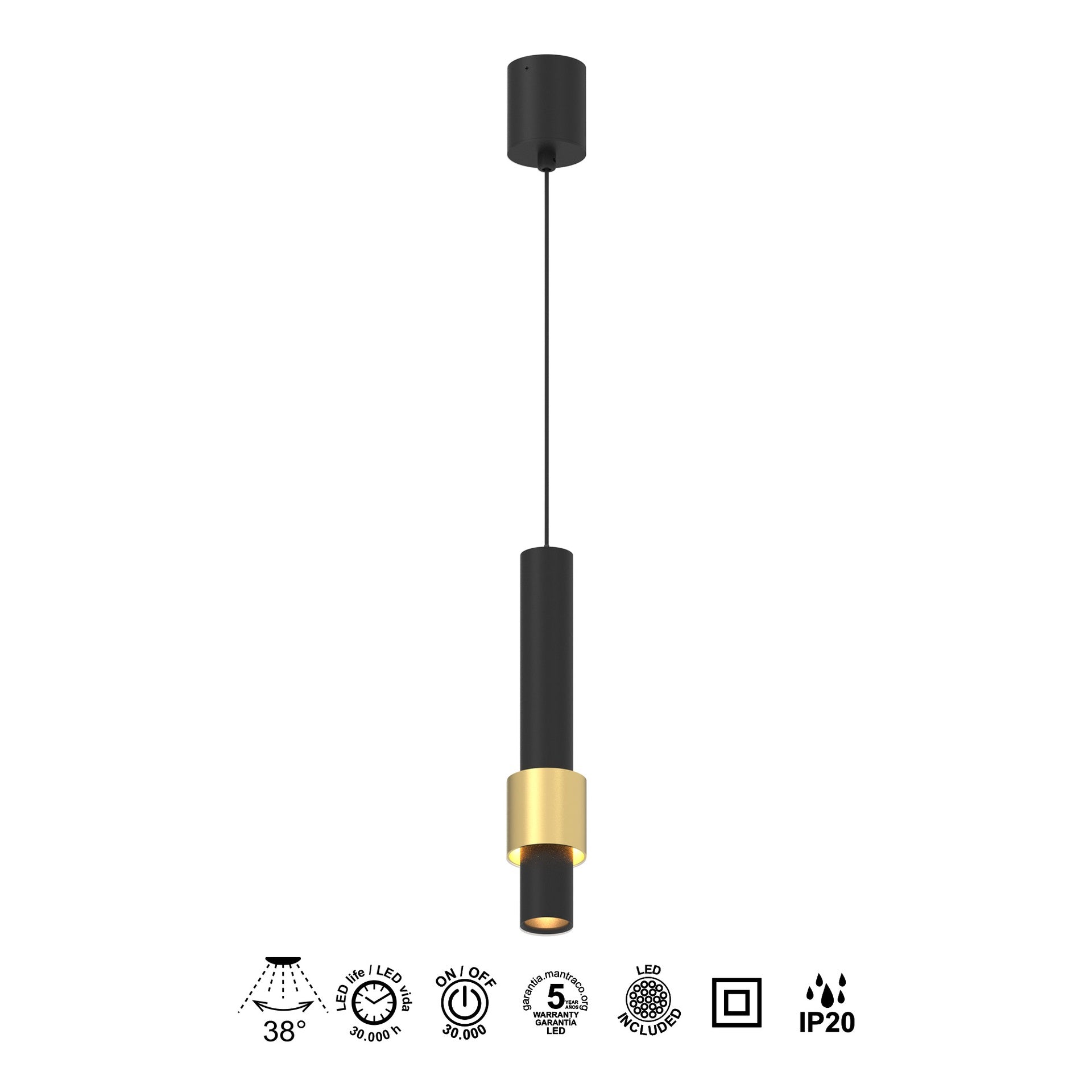 Suspension CLIFTON noir et or Mantra 8565