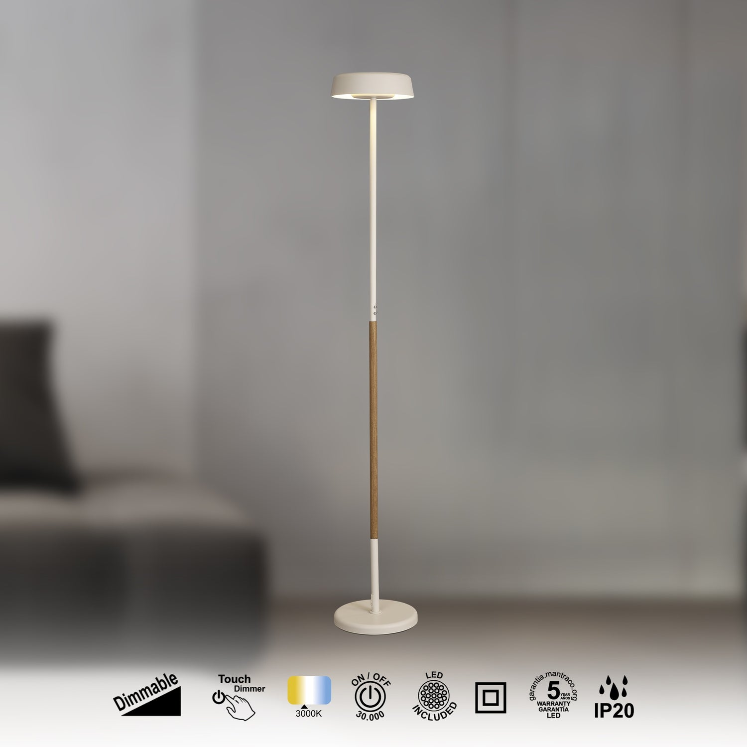 Lampadaire NOA II Blanc/Bois D28 Mantra 8568