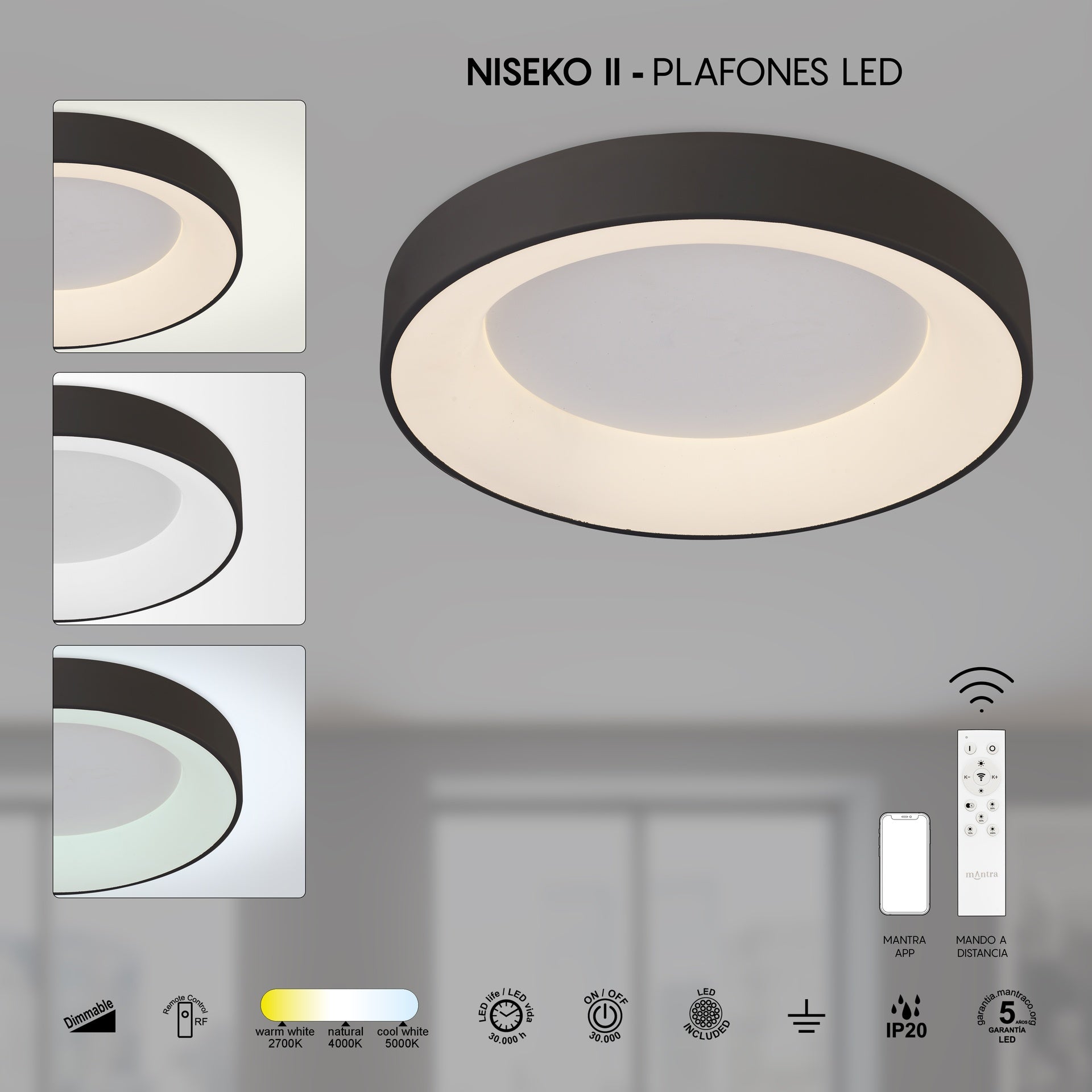 Plafonnier NISEKO noir D65 Mantra 8580
