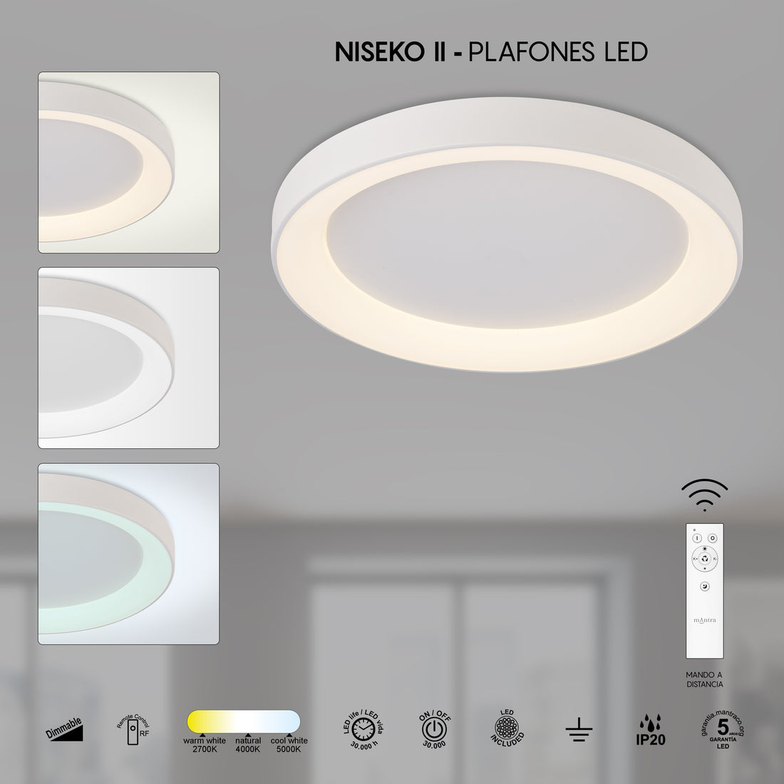 Plafonnier NISEKO blanc D90 Mantra 8637