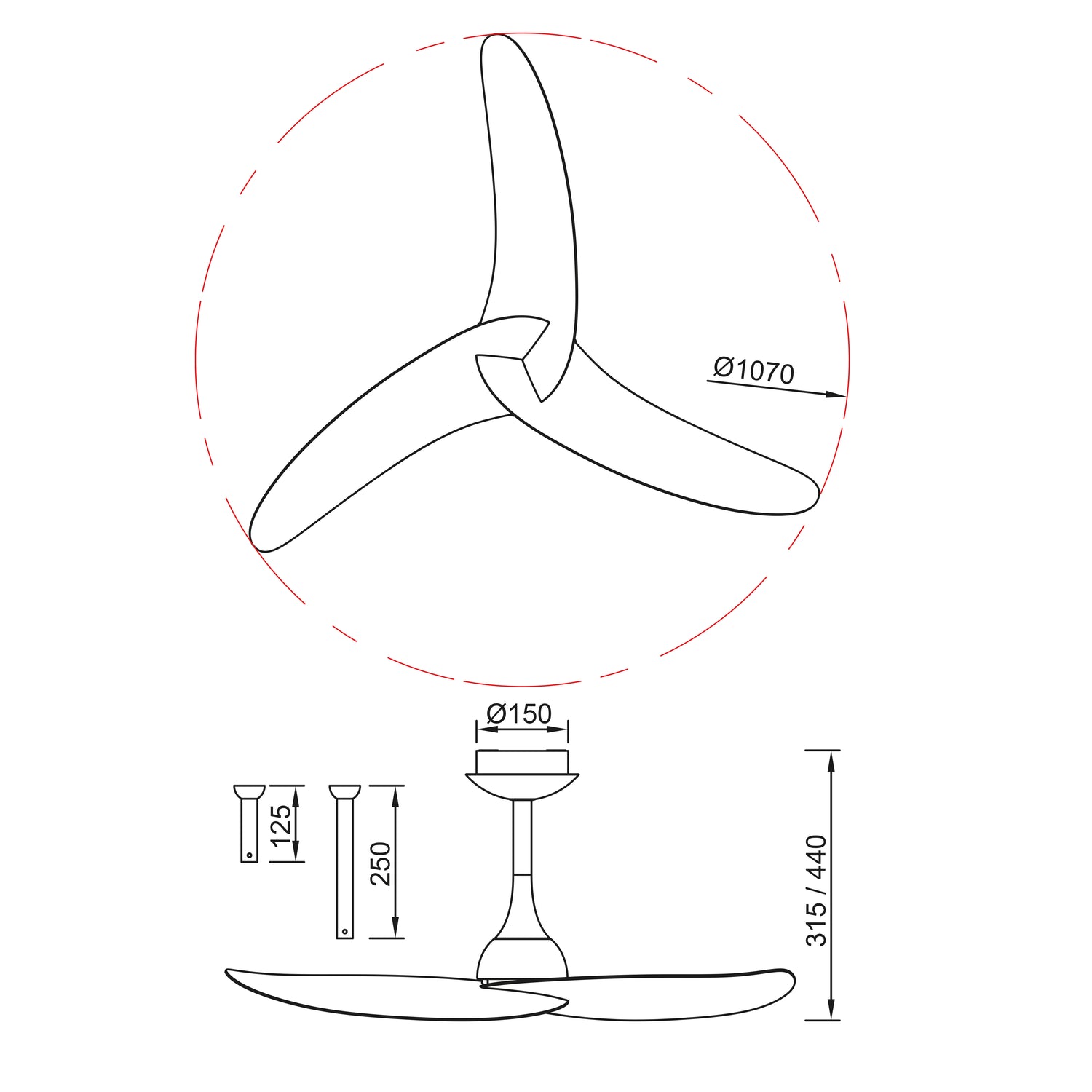 Plafonnier ventilateur IPANEMA noir et aspect bois Mantra 9041
