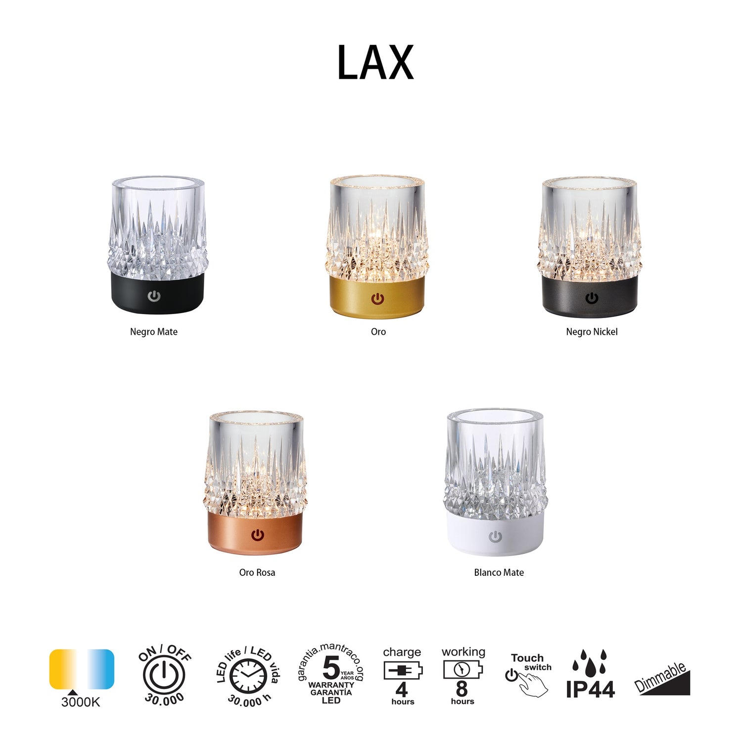 Lampe rechargeable LAX nickel mat IP44 Mantra 9084