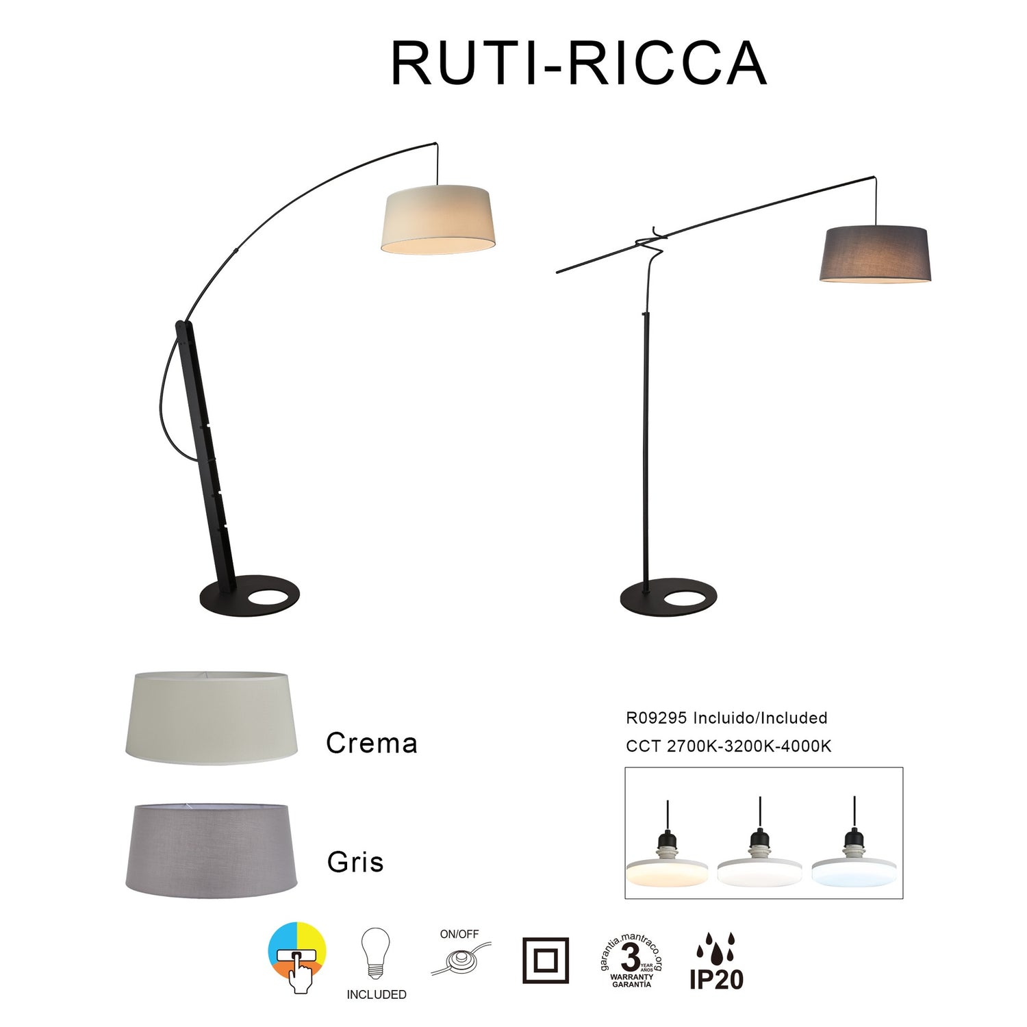 Lampadaire déporté RUTI abat jour gris Mantra 9445+9448